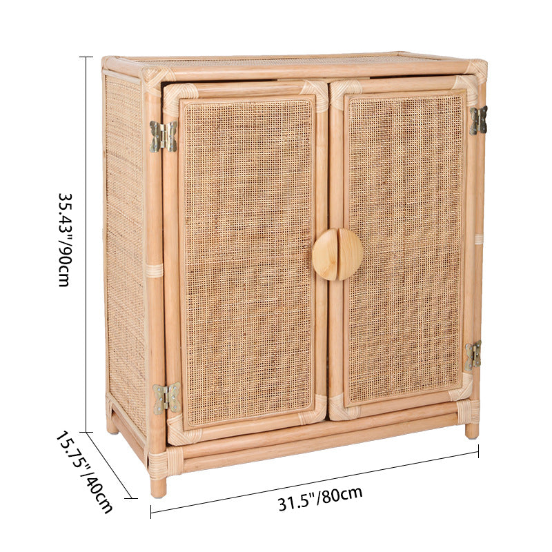 Contemporary Boho Handwoven Indonesian Rattan Solid Wood Storage Cabinet - Rectangular Low Profile Cabinet For Living Room Lumendat