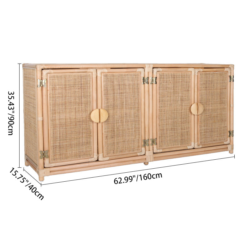 Contemporary Boho Handwoven Indonesian Rattan Solid Wood Storage Cabinet - Rectangular Low Profile Cabinet For Living Room Lumendat