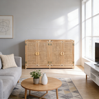 Contemporary Boho Handwoven Indonesian Rattan Solid Wood Storage Cabinet - Rectangular Low Profile Cabinet For Living Room Lumendat