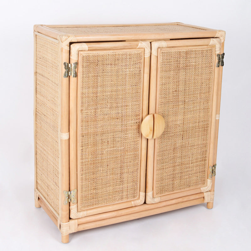 Contemporary Boho Handwoven Indonesian Rattan Solid Wood Storage Cabinet - Rectangular Low Profile Cabinet For Living Room Lumendat