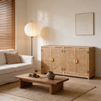 Contemporary Boho Handwoven Indonesian Rattan Solid Wood Storage Cabinet - Rectangular Low Profile Cabinet For Living Room Lumendat