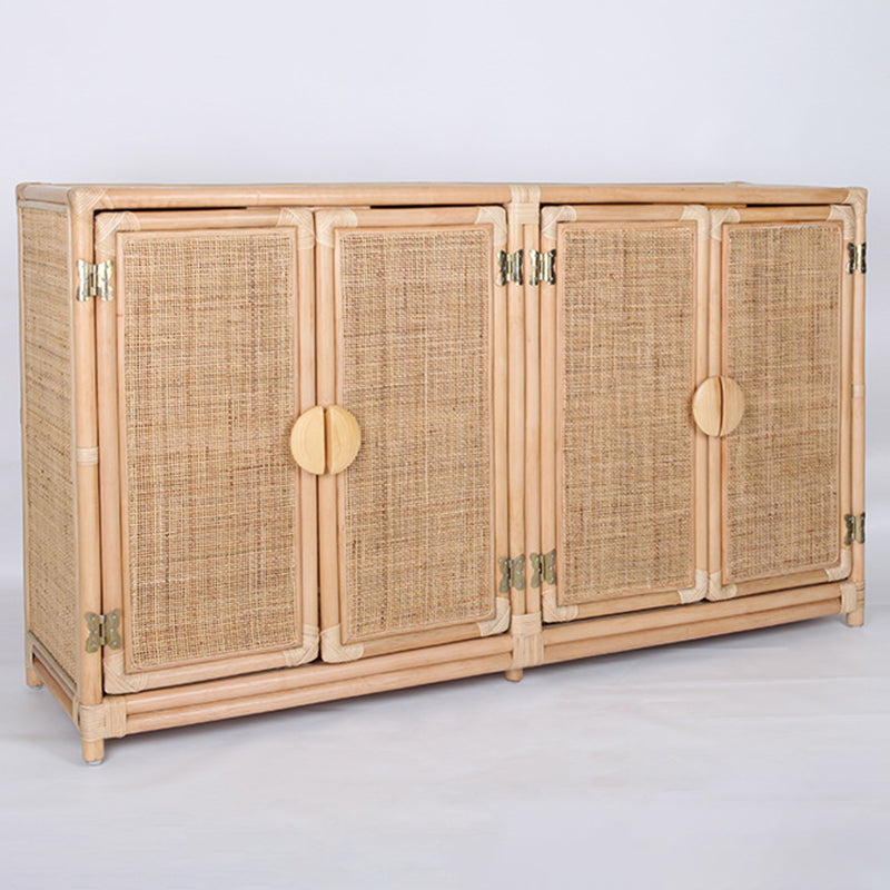 Contemporary Boho Handwoven Indonesian Rattan Solid Wood Storage Cabinet - Rectangular Low Profile Cabinet For Living Room Lumendat