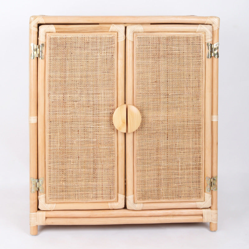 Contemporary Boho Handwoven Indonesian Rattan Solid Wood Storage Cabinet - Rectangular Low Profile Cabinet For Living Room Lumendat