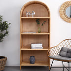 Contemporary Boho Handwoven Indonesian Rattan Solid Wood Storage Shelf - Arched Open 4-Tier Display Cabinet For Living Room Lumendat