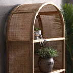 Contemporary Boho Handwoven Indonesian Rattan Solid Wood Storage Shelf - Arched Open 4-Tier Display Cabinet For Living Room Lumendat