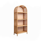 Contemporary Boho Handwoven Indonesian Rattan Solid Wood Storage Shelf - Arched Open 4-Tier Display Cabinet For Living Room Lumendat