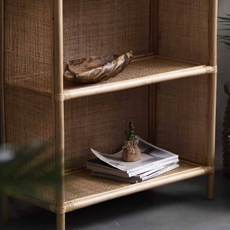 Contemporary Boho Handwoven Indonesian Rattan Solid Wood Storage Shelf - Arched Open 4-Tier Display Cabinet For Living Room Lumendat
