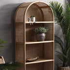 Contemporary Boho Handwoven Indonesian Rattan Solid Wood Storage Shelf - Arched Open 4-Tier Display Cabinet For Living Room Lumendat