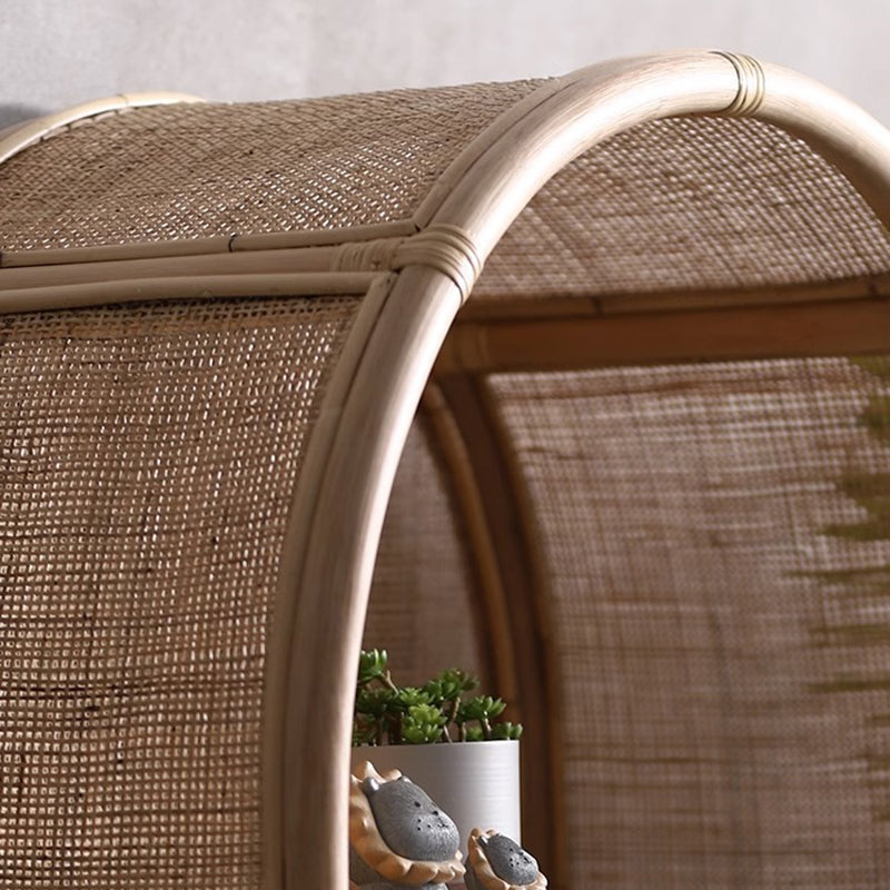Contemporary Boho Handwoven Indonesian Rattan Solid Wood Storage Shelf - Arched Open 4-Tier Display Cabinet For Living Room Lumendat