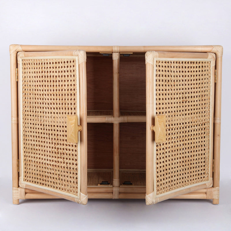 Contemporary Boho Natural Rattan Wooden Storage Cabinet - Rectangular Handwoven Indonesian Rattan Storage Unit For Living Room Lumendat