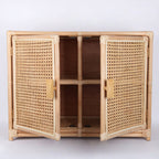 Contemporary Boho Natural Rattan Wooden Storage Cabinet - Rectangular Handwoven Indonesian Rattan Storage Unit For Living Room Lumendat