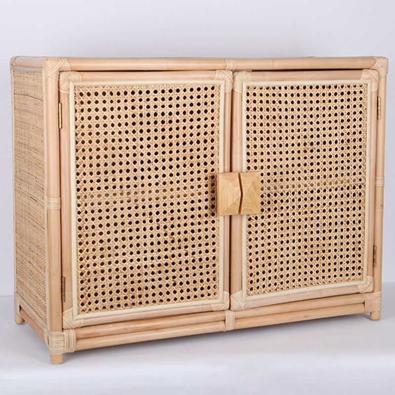 Contemporary Boho Natural Rattan Wooden Storage Cabinet - Rectangular Handwoven Indonesian Rattan Storage Unit For Living Room Lumendat