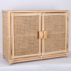 Contemporary Boho Natural Rattan Wooden Storage Cabinet - Rectangular Handwoven Indonesian Rattan Storage Unit For Living Room Lumendat