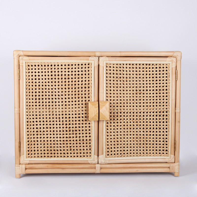 Contemporary Boho Natural Rattan Wooden Storage Cabinet - Rectangular Handwoven Indonesian Rattan Storage Unit For Living Room Lumendat