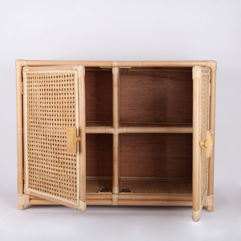 Contemporary Boho Natural Rattan Wooden Storage Cabinet - Rectangular Handwoven Indonesian Rattan Storage Unit For Living Room Lumendat