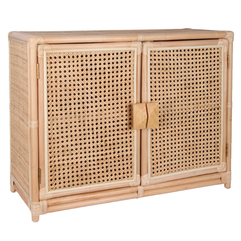 Contemporary Boho Natural Rattan Wooden Storage Cabinet - Rectangular Handwoven Indonesian Rattan Storage Unit For Living Room Lumendat