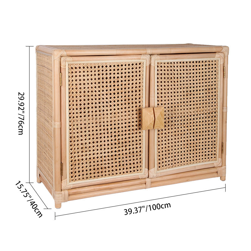 Contemporary Boho Natural Rattan Wooden Storage Cabinet - Rectangular Handwoven Indonesian Rattan Storage Unit For Living Room Lumendat