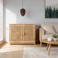 Contemporary Boho Natural Rattan Wooden Storage Cabinet - Rectangular Handwoven Indonesian Rattan Storage Unit For Living Room Lumendat