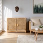 Contemporary Boho Natural Rattan Wooden Storage Cabinet - Rectangular Handwoven Indonesian Rattan Storage Unit For Living Room Lumendat