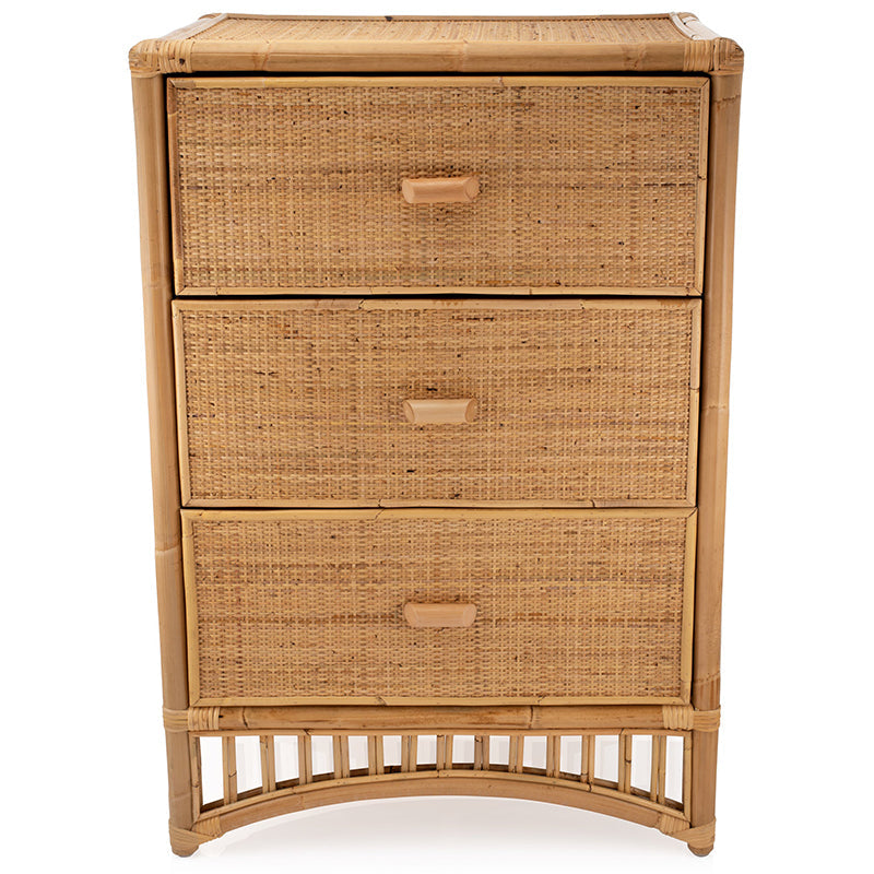 Contemporary Boho Natural Rattan Wooden Storage Cabinet - Rectangular 3-Drawer Handwoven Indonesian Rattan Storage Unit For Living Room Lumendat