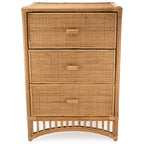 Contemporary Boho Natural Rattan Wooden Storage Cabinet - Rectangular 3-Drawer Handwoven Indonesian Rattan Storage Unit For Living Room Lumendat