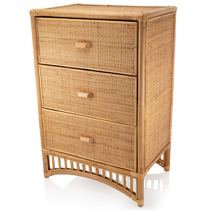 Contemporary Boho Natural Rattan Wooden Storage Cabinet - Rectangular 3-Drawer Handwoven Indonesian Rattan Storage Unit For Living Room Lumendat