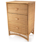 Contemporary Boho Natural Rattan Wooden Storage Cabinet - Rectangular 3-Drawer Handwoven Indonesian Rattan Storage Unit For Living Room Lumendat