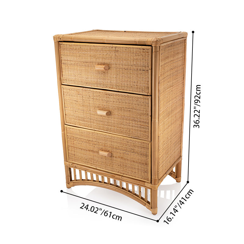 Contemporary Boho Natural Rattan Wooden Storage Cabinet - Rectangular 3-Drawer Handwoven Indonesian Rattan Storage Unit For Living Room Lumendat