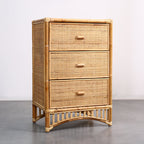 Contemporary Boho Natural Rattan Wooden Storage Cabinet - Rectangular 3-Drawer Handwoven Indonesian Rattan Storage Unit For Living Room Lumendat