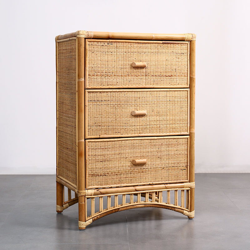 Contemporary Boho Natural Rattan Wooden Storage Cabinet - Rectangular 3-Drawer Handwoven Indonesian Rattan Storage Unit For Living Room Lumendat