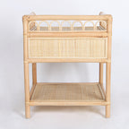 Contemporary Coastal Natural Rattan Handwoven Indonesian Rattan Nightstand - Rectangular Curved Drawer & Open Shelf For Bedroom Lumendat