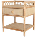 Contemporary Coastal Natural Rattan Handwoven Indonesian Rattan Nightstand - Rectangular Curved Drawer & Open Shelf For Bedroom Lumendat