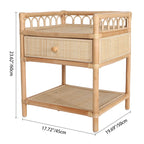 Contemporary Coastal Natural Rattan Handwoven Indonesian Rattan Nightstand - Rectangular Curved Drawer & Open Shelf For Bedroom Lumendat