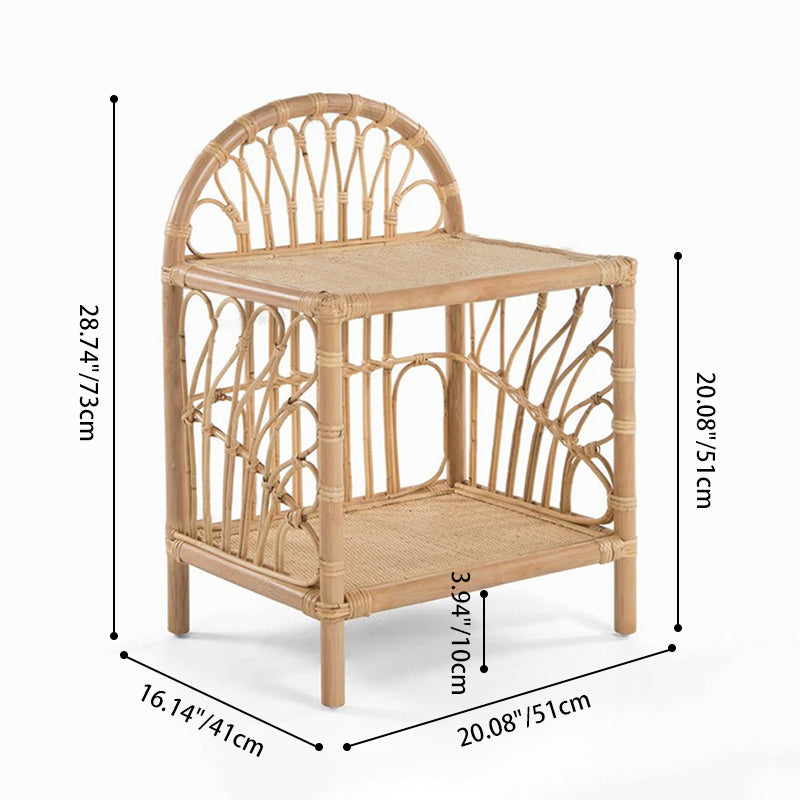 Contemporary Coastal Natural Rattan Handwoven Indonesian Rattan Side Table - Curved With V-Pattern Weave End Table For Living Room Lumendat