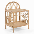 Contemporary Coastal Natural Rattan Handwoven Indonesian Rattan Side Table - Curved With V-Pattern Weave End Table For Living Room Lumendat