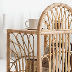 Contemporary Coastal Natural Rattan Handwoven Indonesian Rattan Side Table - Curved With V-Pattern Weave End Table For Living Room Lumendat