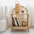 Contemporary Coastal Natural Rattan Handwoven Indonesian Rattan Side Table - Curved With V-Pattern Weave End Table For Living Room Lumendat