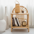 Contemporary Coastal Natural Rattan Handwoven Indonesian Rattan Side Table - Curved With V-Pattern Weave End Table For Living Room Lumendat