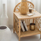 Contemporary Coastal Natural Rattan Handwoven Indonesian Rattan Side Table - Curved With V-Pattern Weave End Table For Living Room Lumendat