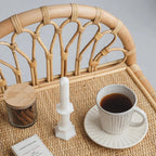Contemporary Coastal Natural Rattan Handwoven Indonesian Rattan Side Table - Curved With V-Pattern Weave End Table For Living Room Lumendat