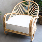 Contemporary Boho Natural Rattan Accent Chair - Curved Handwoven Indonesian Rattan Armchair With Waterproof Fabric Cushion For Living Room Lumendat
