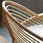 Contemporary Boho Natural Rattan Accent Chair - Curved Handwoven Indonesian Rattan Armchair With Waterproof Fabric Cushion For Living Room Lumendat