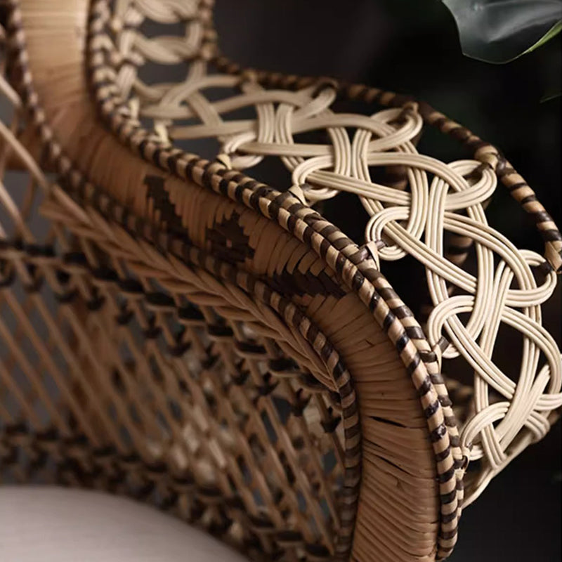 Contemporary Boho Handwoven Indonesian Rattan Accent Chair - High Back Peacock Rattan Lounge Chair With Waterproof Fabric Cushion For Living Room Lumendat