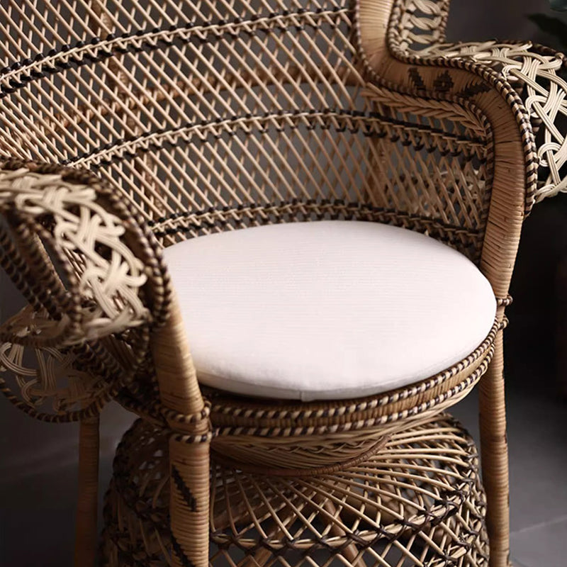Contemporary Boho Handwoven Indonesian Rattan Accent Chair - High Back Peacock Rattan Lounge Chair With Waterproof Fabric Cushion For Living Room Lumendat