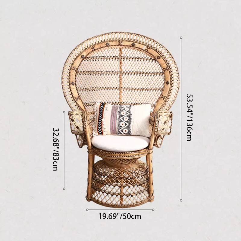 Contemporary Boho Handwoven Indonesian Rattan Accent Chair - High Back Peacock Rattan Lounge Chair With Waterproof Fabric Cushion For Living Room Lumendat
