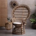 Contemporary Boho Handwoven Indonesian Rattan Accent Chair - High Back Peacock Rattan Lounge Chair With Waterproof Fabric Cushion For Living Room Lumendat
