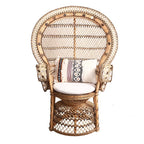 Contemporary Boho Handwoven Indonesian Rattan Accent Chair - High Back Peacock Rattan Lounge Chair With Waterproof Fabric Cushion For Living Room Lumendat