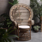 Contemporary Boho Handwoven Indonesian Rattan Accent Chair - High Back Peacock Rattan Lounge Chair With Waterproof Fabric Cushion For Living Room Lumendat