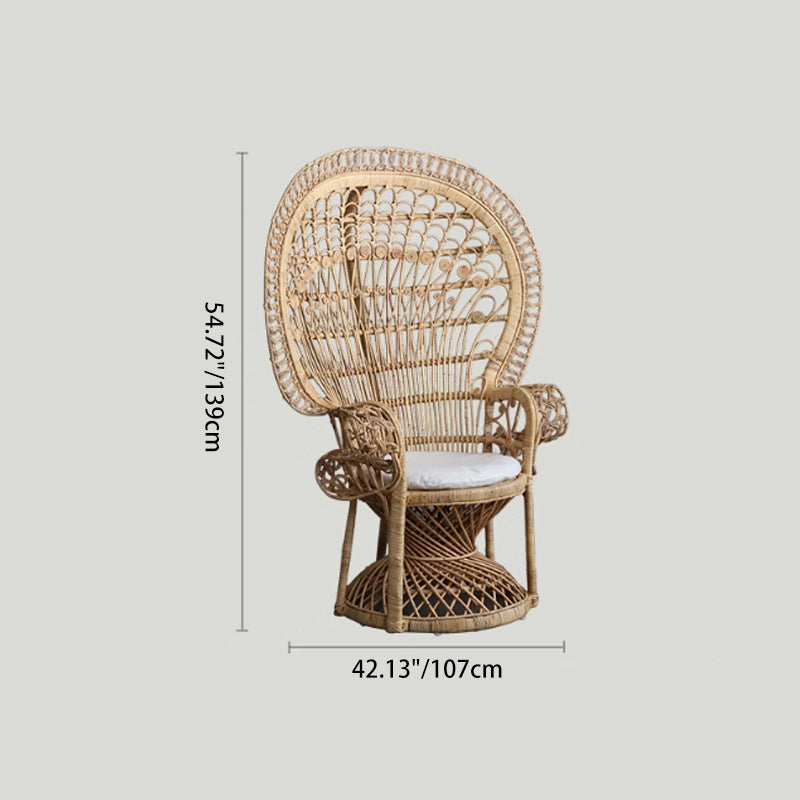 Contemporary Boho Handwoven Indonesian Rattan Accent Chair - High Back Peacock Rattan Lounge Chair With Waterproof Fabric Cushion For Living Room Lumendat