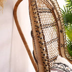 Contemporary Boho Handwoven Indonesian Rattan Accent Chair - High Back Peacock Rattan Lounge Chair With Waterproof Fabric Cushion For Living Room Lumendat